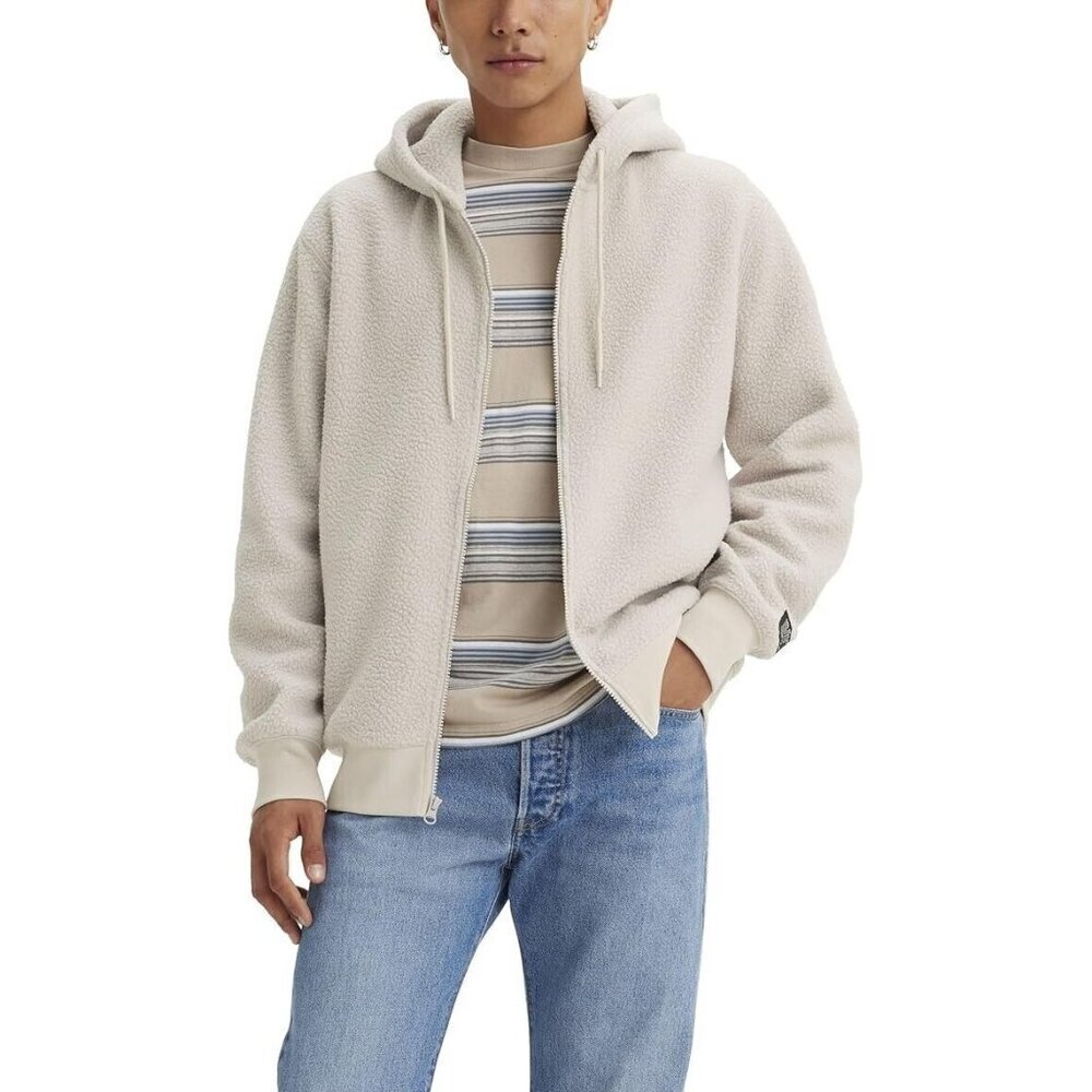 Men’s Levi’s Sherpa-Lined Pop Hoodie Zip-Up Sweatshirt – Cream, Size 3XL, NWT